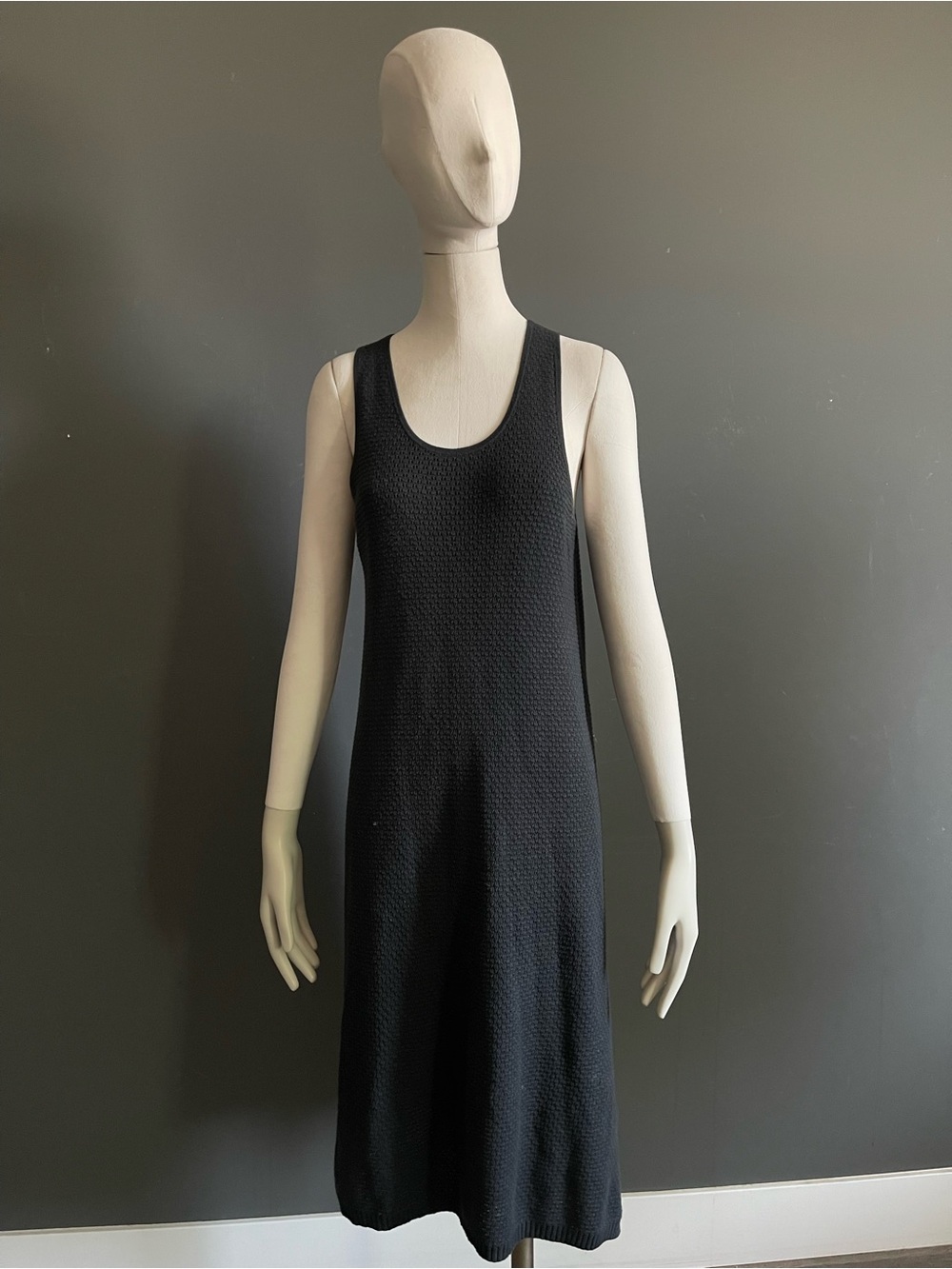 Wol Hide Dark Gray Organic Cotton Textured Knit Tank Midi Dress S Quiet Luxury